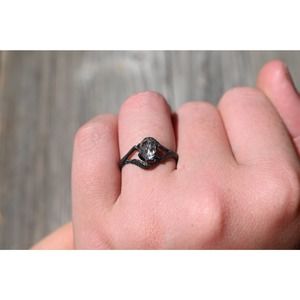 Raw Diamond Ring Uncut Engagement Ring oxidized sterling silver